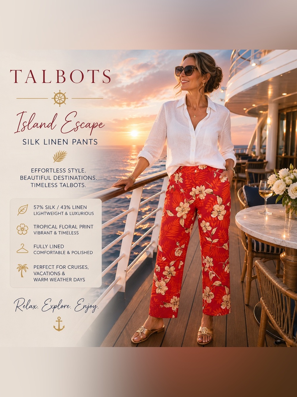 Talbots Silk Linen Tropical Floral Cropped Pants Size 14 Resort Coastal Cruise